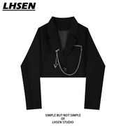 「lhsen」黑色短款小西装外套女宽松小个子，炸街设计感小众小西服
