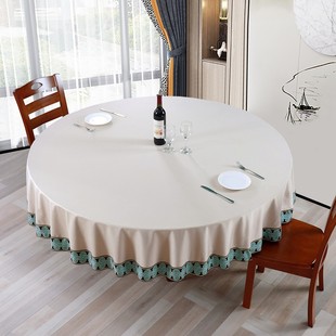 速发新中式圆形餐桌布京芙绒轻奢家用大圆桌，布艺高端酒店饭店半垂