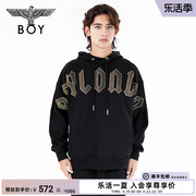 BOYLONDON秋冬情侣款长袖复活节主题植绒烫金黑色连帽卫衣N04011