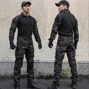 特种兵青蛙迷彩服套装男女黑色战术作战训练服修身蟒纹CS野战军装