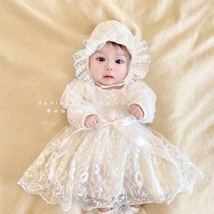 婴儿衣服春秋装连衣裙新生，宝宝满月百日宴蕾丝公主，裙周岁宴礼服裙