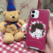 卡通小熊草莓iphone12镜面手机壳，11镜子猫咪保护壳，华为p40适用软