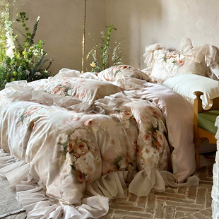 弗里达花园︱法式浪漫琉璃纱边天丝棉四件套凉感复古油画被套床品