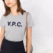 国现A.P.C. 女款灰色logo印花棉质圆领短袖T恤