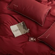 luxufry简约风结婚庆床上四件套，纯棉全棉婚，床大红色床单被套