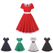 1950s欧美复古波点连衣裙，港风甜心少女舞蹈，演出服年会生日派对服