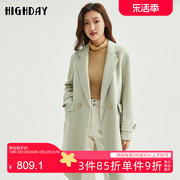 highday轩日2023冬季西装领毛呢外套女纯色长袖双面尼大衣ins