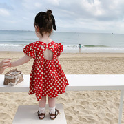 女童夏季短袖连衣裙韩版儿童，泡泡袖圆点公主，裙女宝宝时尚波点裙子