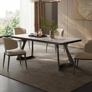 意式岩板餐桌现代简约轻奢小户型家用吃饭桌大理石拉丝不锈钢餐台