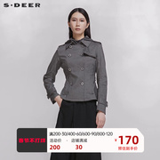 sdeer圣迪奥工装风衣外套女装经典双排扣短款工装外套S20182208