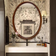 美式复古雕花浴室镜椭圆形壁挂化妆镜智能卫浴洗漱镜法式壁挂镜子
