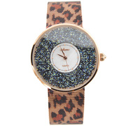 aeeme大表盘豹纹女士手表 超薄圆形钻石防水表个性网带时装表