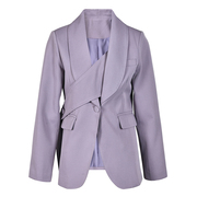EAM STUDIO紫色小众设计感收腰气质西装外套女春秋一粒扣西服