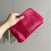 61号玫粉色菁纯系列红玫瑰印花便携大容量化妆包手拿包