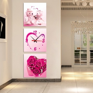 新无框画挂钟三联画钟表创意艺术时针客厅玄关装饰画竖版抽象