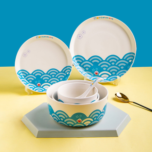 哆啦a梦蓝胖子日式和风碗碟，套装卡通陶瓷餐具碗盘勺子汤碗耐高温