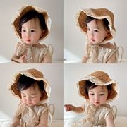 儿童防晒帽春夏，韩版手工编织宝宝，帽子女童草帽遮阳帽