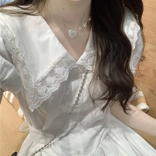 白色短袖连衣裙女夏季2024法式小个子可爱甜美减龄a字裙子