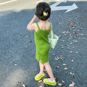 2023夏季女童针织吊带裙女宝韩版修身裙子，儿童背心裙连衣裙潮