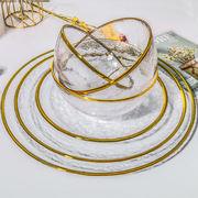北欧风ins金边水果盘子 创意套装玻璃盘家用轻奢沙拉盘碟子餐盘碗