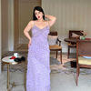 浪漫油画紫色碎花裙雪纺胖mm显瘦夏季荷叶，边复古优雅大码连衣裙