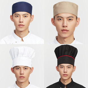 厨师帽子男厨师工作帽白色，蘑菇帽餐饮，布帽饭店食品帽厂回族帽圆帽