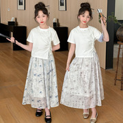 中国风女童夏装套装2024儿童半身裙女大童裙子夏季半裙两件套