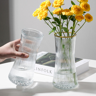 玻璃花瓶ins风北欧大号透明水养富贵竹客厅，家用干花鲜花插花摆件