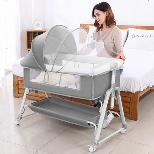 处理多功能可折叠婴儿床，可移动便携式新生宝宝，摇篮床拼接大床