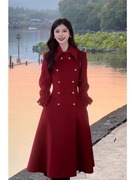 今年流行高端双面羊绒外套女秋冬季加厚中长款过年红色赫本风大衣