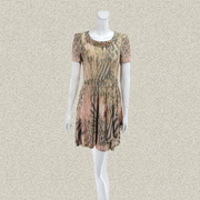 丝fu卡钉钻甜美豹纹印，花女夏季短袖，弹力针织连衣裙280165