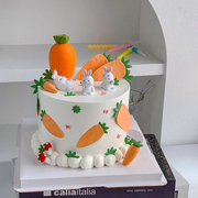 儿童生日蛋糕装饰可爱卡通小兔子摆件胡萝卜蘑菇田园风烘焙装扮