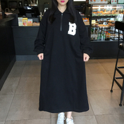 2024春季韩国东大门大码女装，胖mm蝙蝠袖，宽松polo领长款长袖卫衣裙