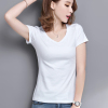 捡漏v领白色t恤女短袖夏季韩版修身显瘦纯色半袖体恤上衣