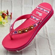 越南拖鞋人字拖平仙女士花朵，甜美防滑轻便低跟沙滩粉红色夏季凉拖