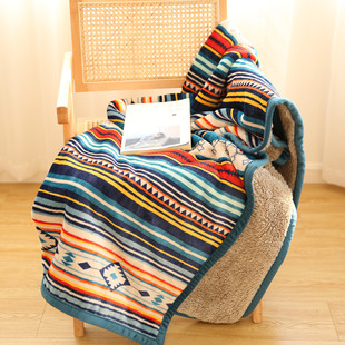 出口北欧双层毛毯加厚保暖冬季羊羔绒珊瑚绒毯子，沙发小号午睡毯