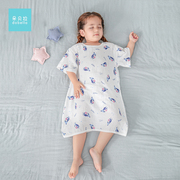 婴儿睡袋夏季超薄款连体睡袍宝宝幼儿童空调房防踢被纯棉纱布短袖