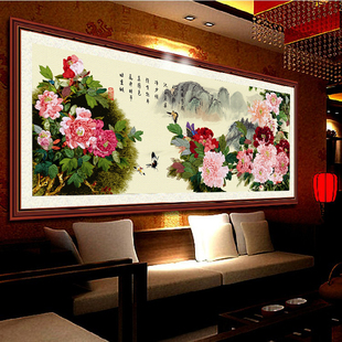 3d彩印丝带绣客厅，卧室挂画盛世花开印花立体非十字绣现代中式