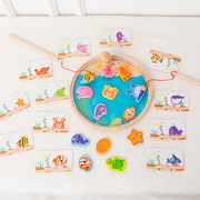 木制磁性小猫钓鱼玩具儿童数字字母认知积木宝宝益智早教游戏