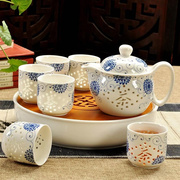 景德镇青花瓷茶具陶瓷功夫茶具玲珑镂空大号茶壶茶杯整套茶具