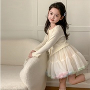韩国童装2024春款女童彩色扣子毛衣中大童女宝不规则针织衫外套