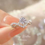 为爱加冕莫桑石钻戒(石钻戒)女纯银铂金仿真钻石，订婚求婚结婚戒指对戒闭口