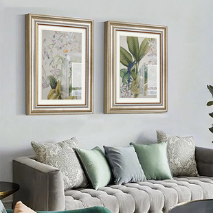 美式田园风格客厅装饰画现代轻奢沙发背景墙，简美挂画花鸟餐厅壁画