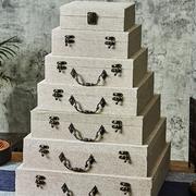 细麻布海绵锦盒瓷盘茶饼玉璧礼盒包装盒正方形礼盒新中式陶瓷锦盒