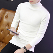 高领毛衣男秋冬季韩版白色，针织衫加厚线衣纯色加绒打底衫潮上衣服