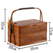 销手工竹编提篮手提复古篮子，竹双层食盒月饼礼盒便携茶道茶具收品