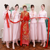 中式伴娘服粉色2023姐妹，裙中国风伴娘团晚礼服复古秋季长款女