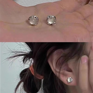 925银针白玛瑙(白玛瑙)耳钉，2023高级简约轻奢小众设计冷淡风耳环