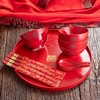 碗筷套装礼盒装送礼结婚用的红碗红筷子结婚碗红色一对陶瓷碗