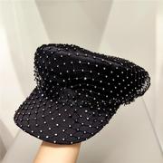 日本CivenKivan欧美重工烫钻网纱海军帽韩版高品质时尚轻奢小香风